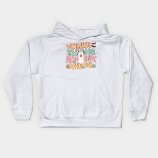 "Thick Thighs Spooky Vibes" Cute Ghost Kids Hoodie